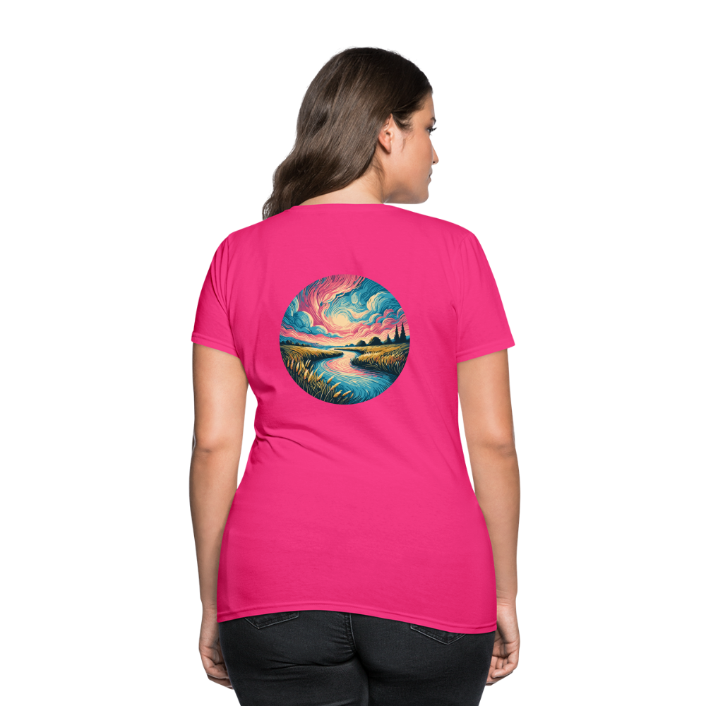 Women's River Pink and Blue Sky T-Shirt with Logo - fuchsia