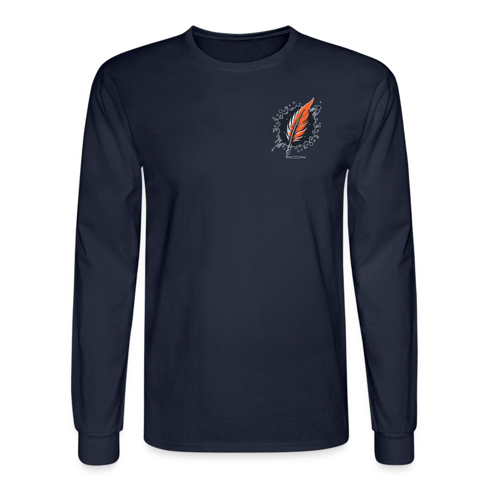 Men's Brushed Orange and Black Mountain Range Graphic Long Sleeve Shirt with Logo - navy