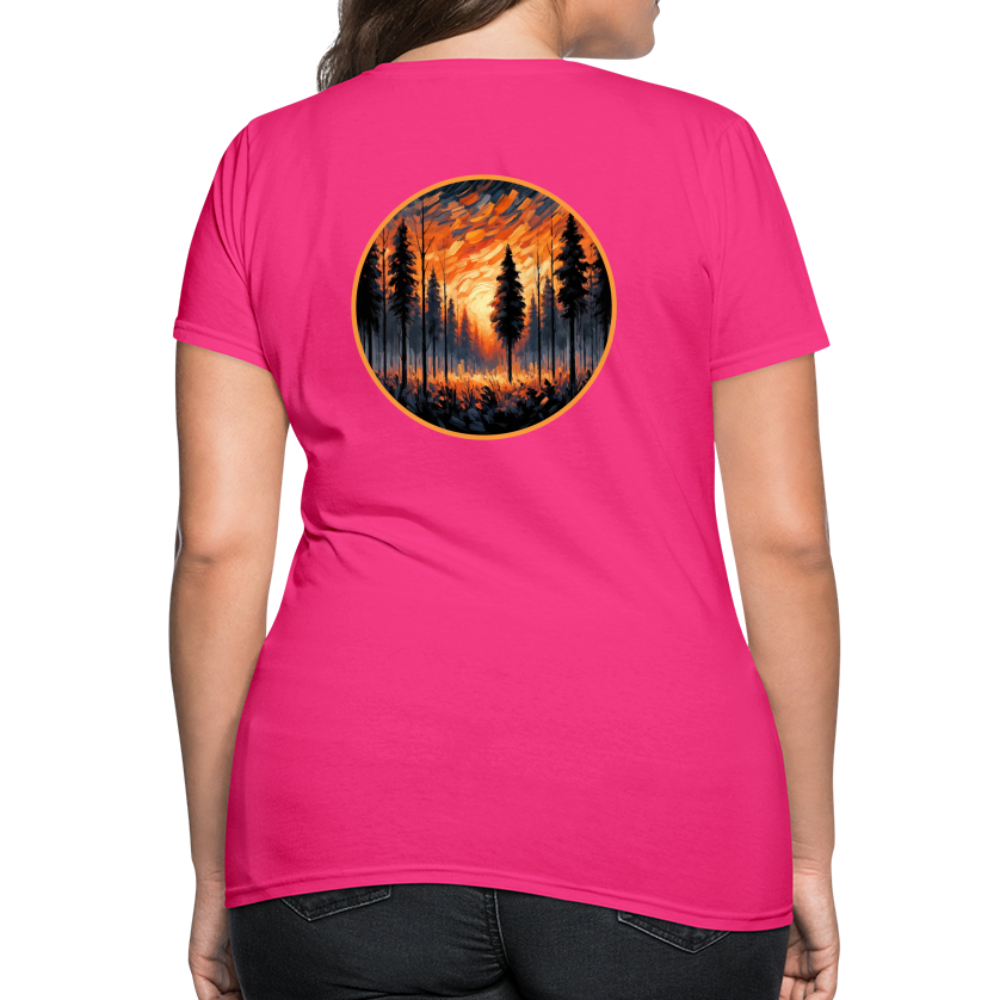 Women's Orange Forest Sunset T-Shirt with Logo - fuchsia