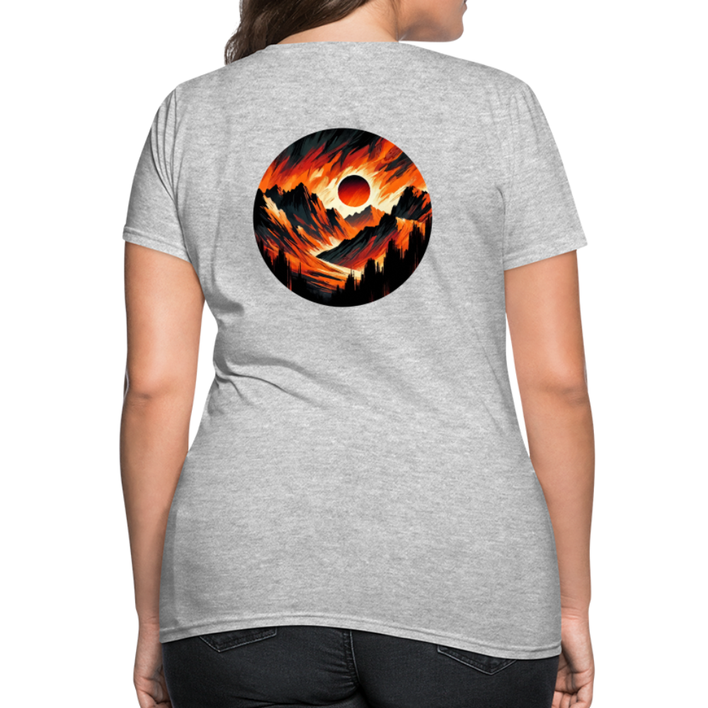 Women's Orange and Black Mountain Range T-Shirt with Logo - heather gray