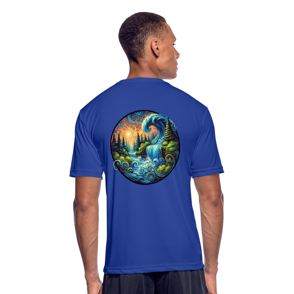 Men’s Waterfall Graphic Moisture Wicking Performance T-Shirt with Logo - royal blue