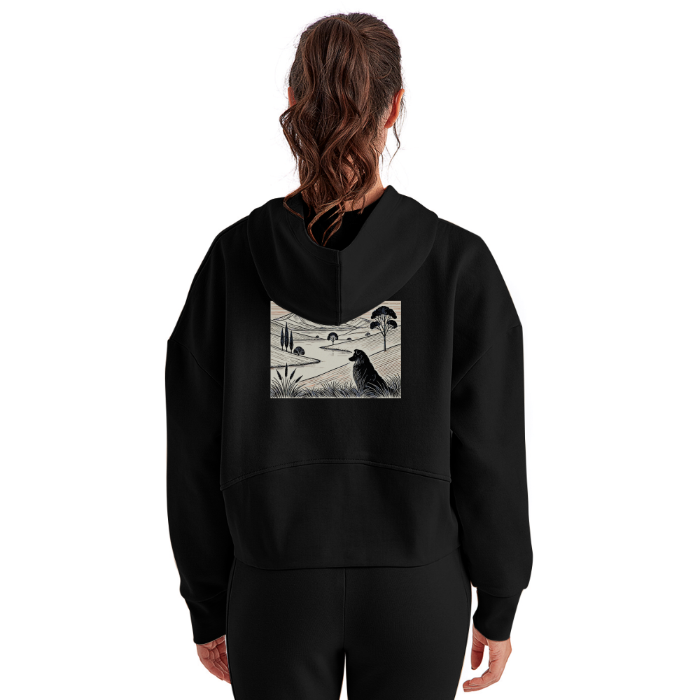 Women's Australian Shepherd Prairie Graphic Half Zip Cropped Hoodie with Logo - black