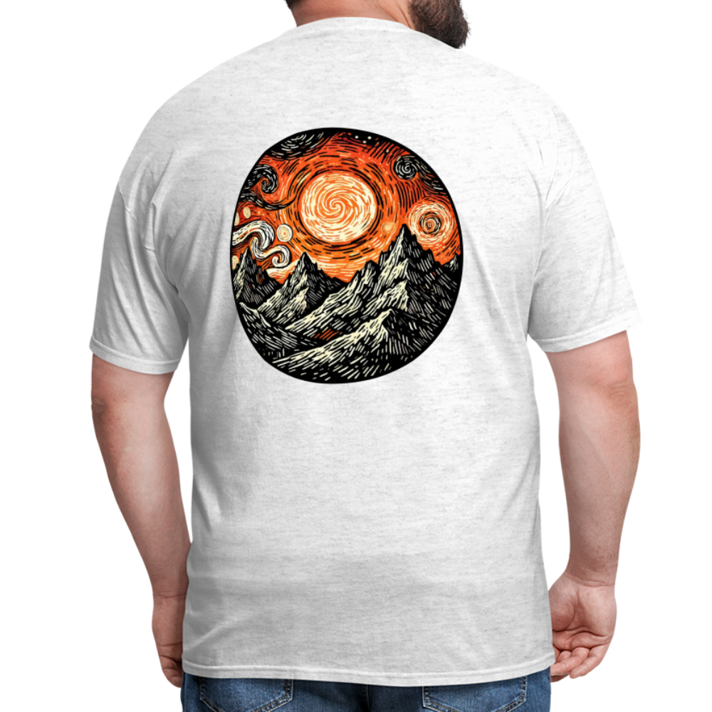 Orange Swirling Mountains Graphic Unisex Classic T-Shirt with Logo - light heather gray