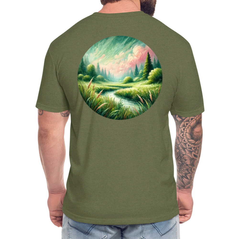 Meadow Graphic Unisex Fitted Cotton/Poly T-Shirt with Logo - heather military green