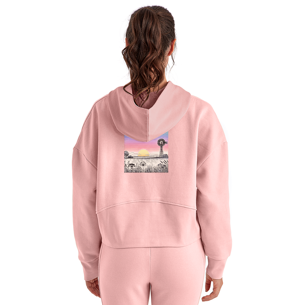 Women's Colored Prairie Landscape Graphic Half Zip Cropped Hoodie with Logo - light pink