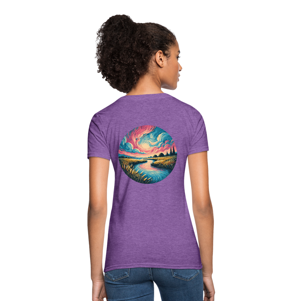 Women's River Pink and Blue Sky T-Shirt with Logo - purple heather