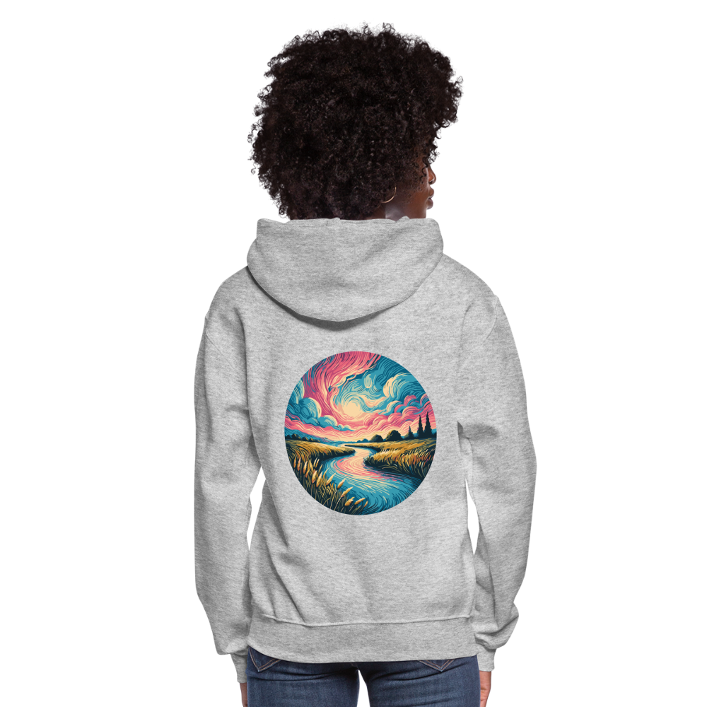 Women's River Pink and Blue Sky Graphic Hoodie with Logo - heather gray