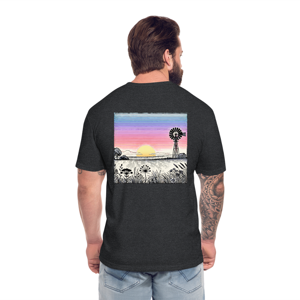 Colored Prairie Landscape Graphic Unisex Fitted Cotton/Poly T-Shirt with Logo - heather black