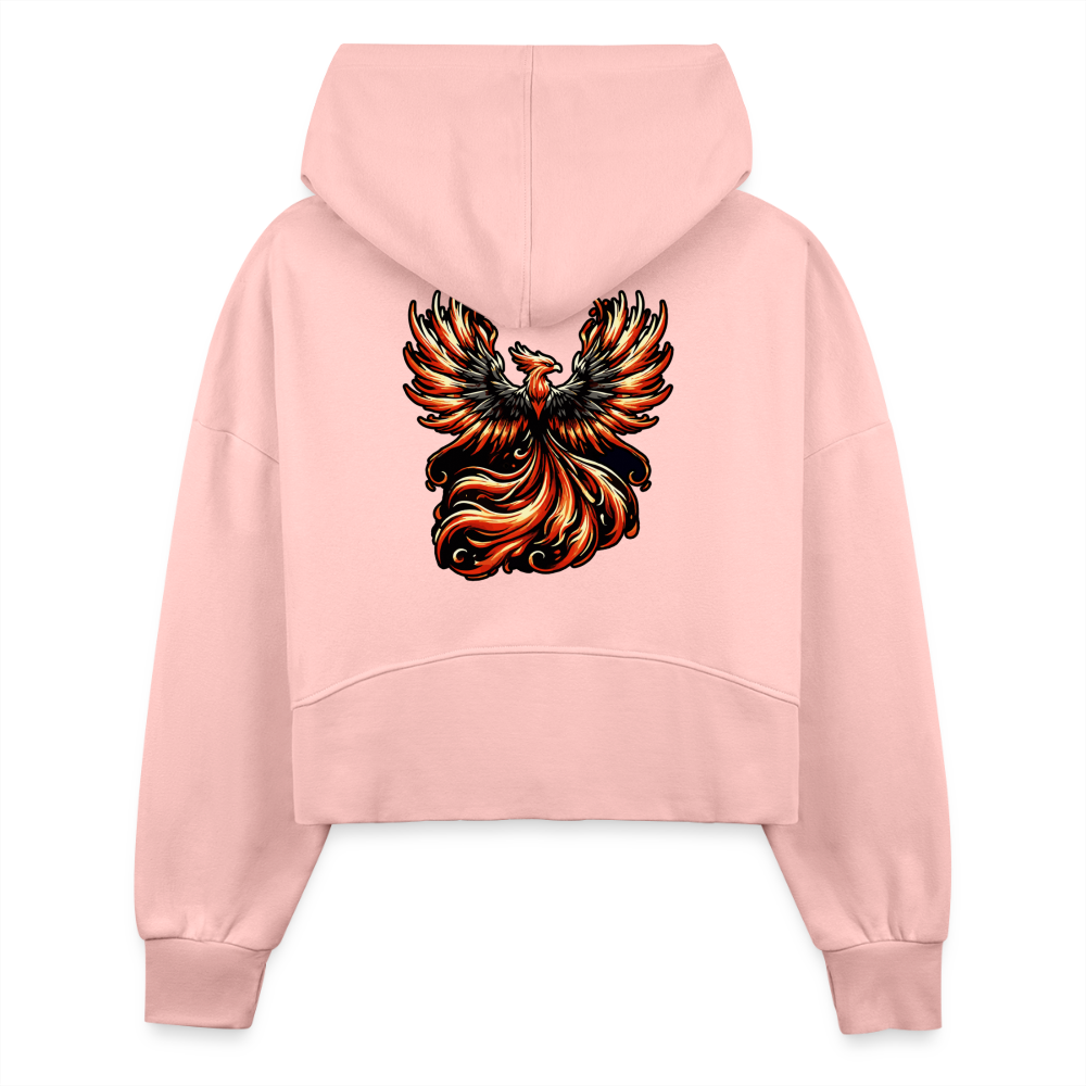 Women's Phoenix Graphic Half Zip Cropped Hoodie with Logo - light pink