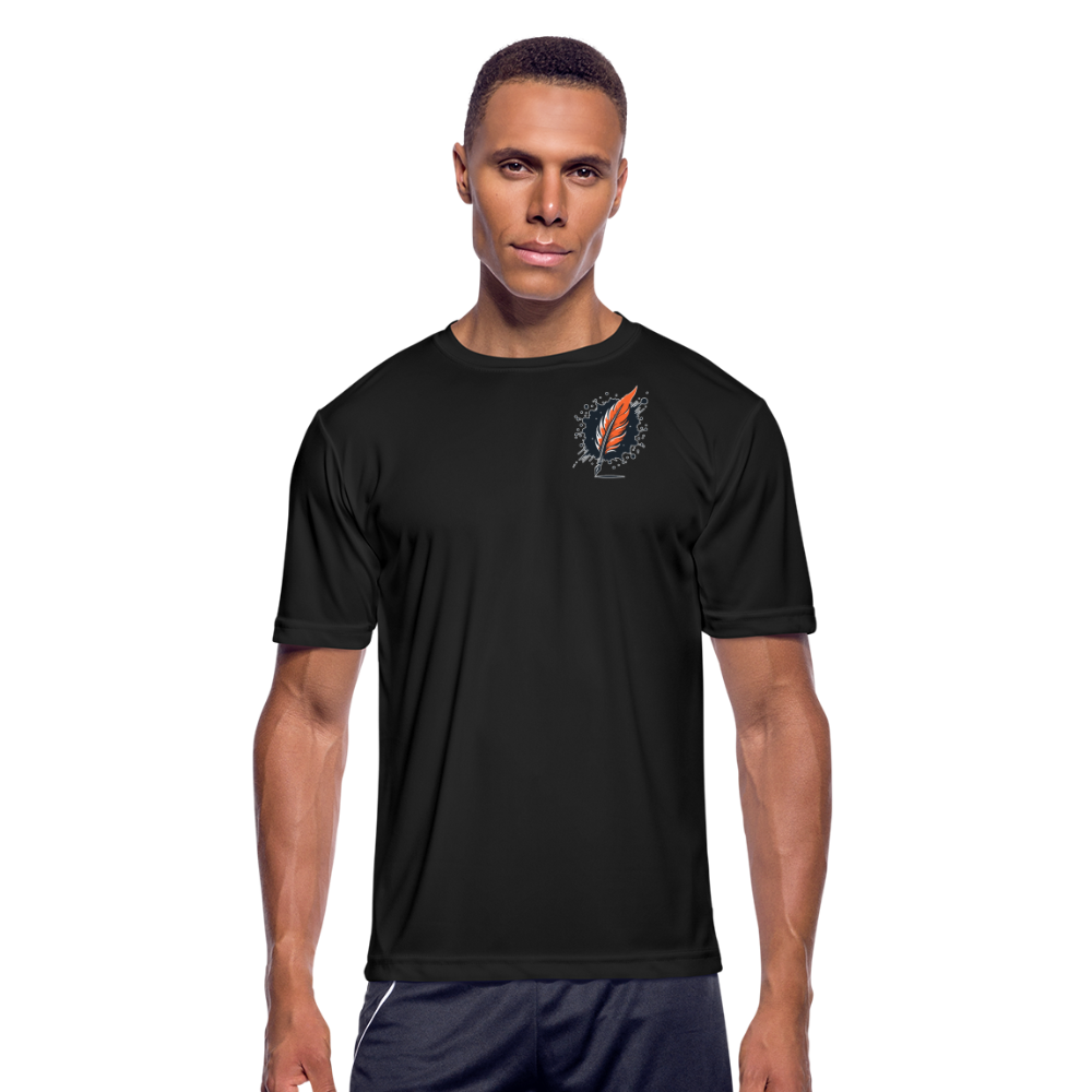 Men’s Orange Swirling Mountains Graphic Moisture Wicking Performance T-Shirt with Logo - black