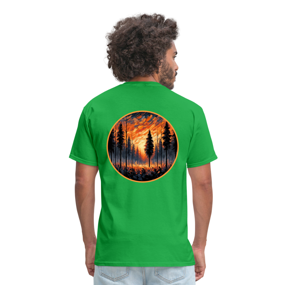 Orange Forest Sunset Unisex Classic T-Shirt with Logo - bright green