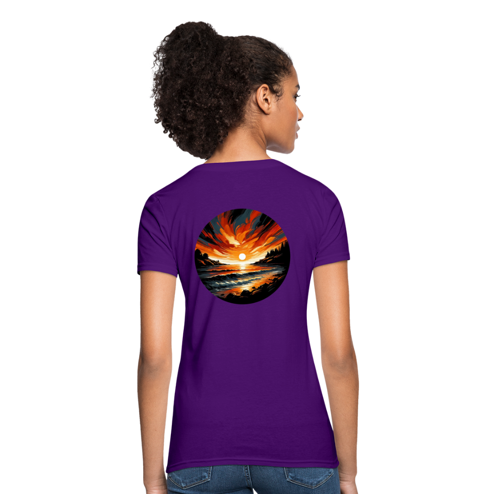 Women's Beach Sunset Graphic T-Shirt with Logo - purple