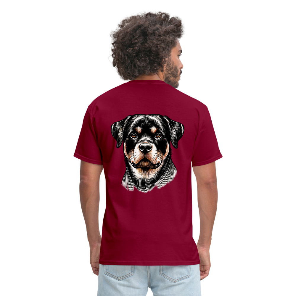 Fine Line Rottweiler Graphic Unisex Classic T-Shirt with Logo - burgundy