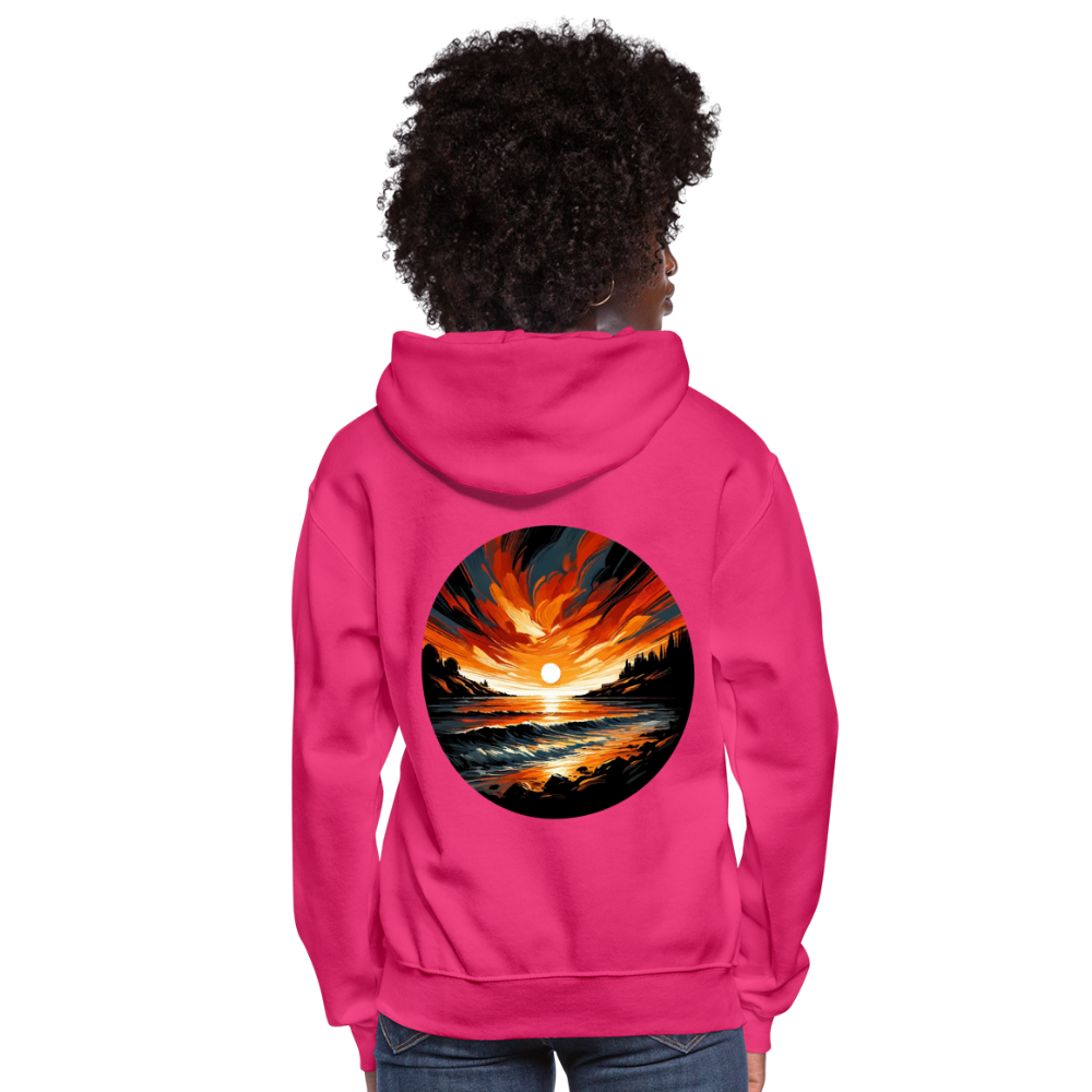 Women's Beach Sunset Graphic Hoodie with Logo - fuchsia