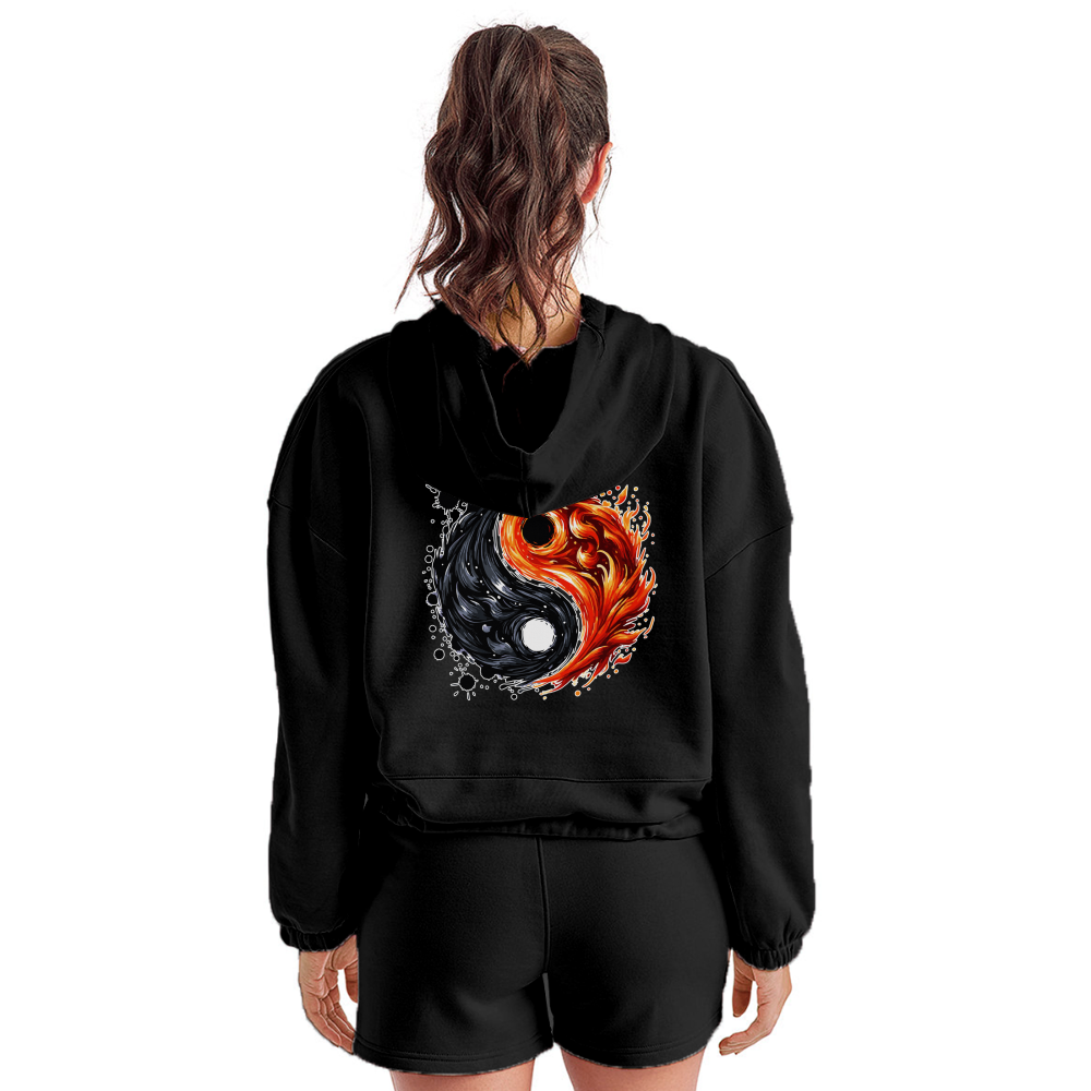 Women’s Official Ink and Ember  Yin and Yang Cropped Hoodie with Logo - black