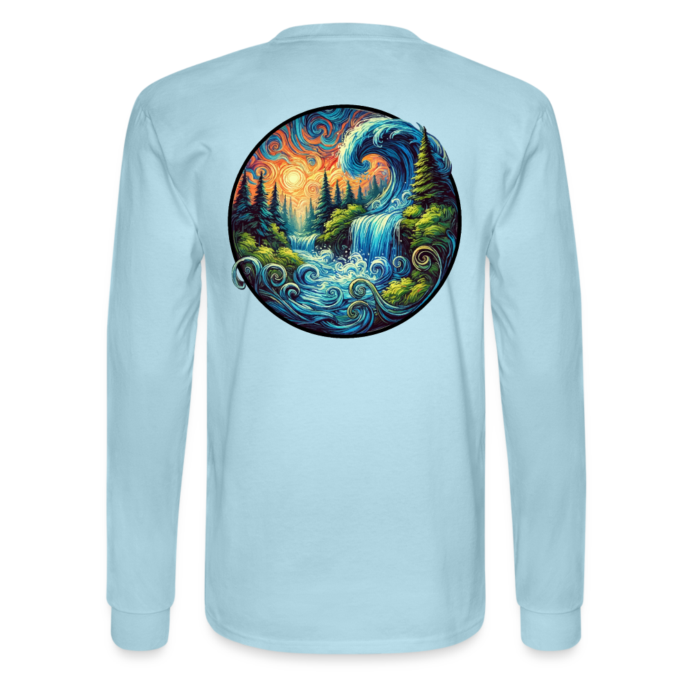 Men's Waterfall Graphic Long Sleeve Shirt with Logo - powder blue