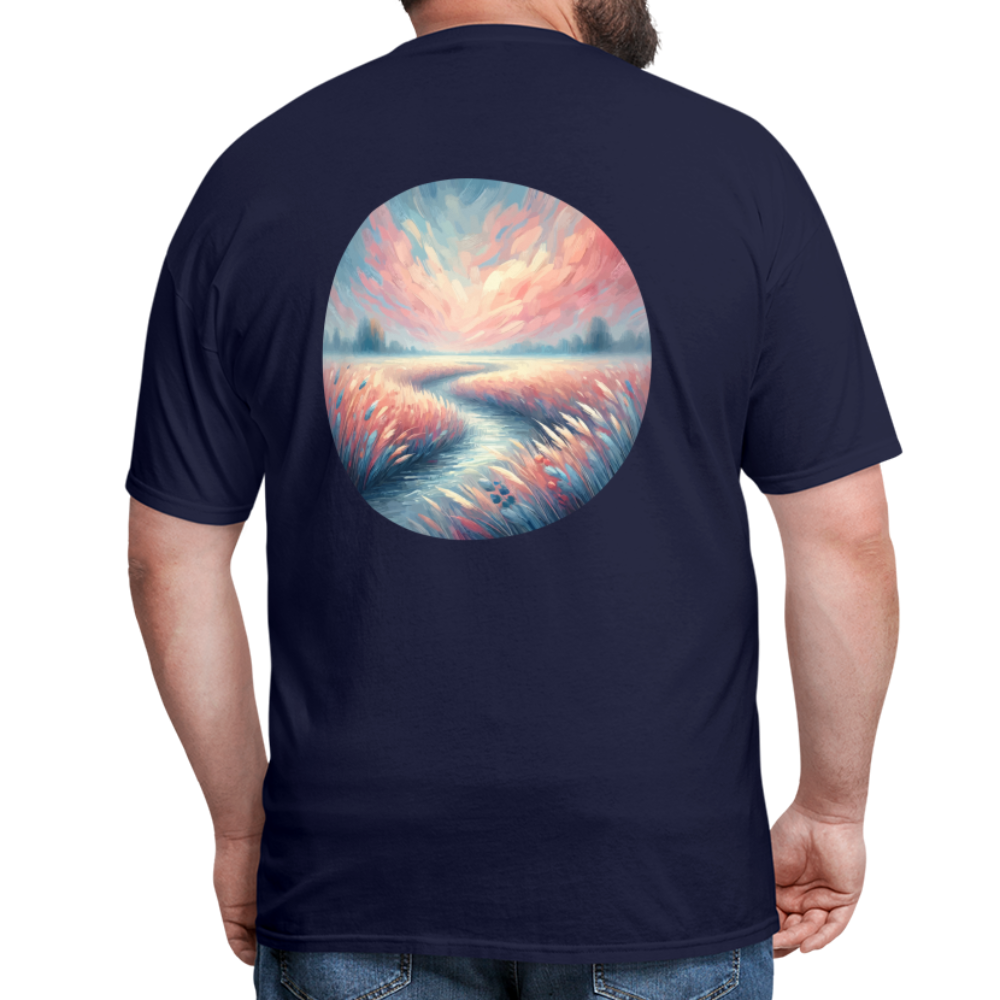 River Meadow Graphic Unisex Classic T-Shirt with Logo - navy