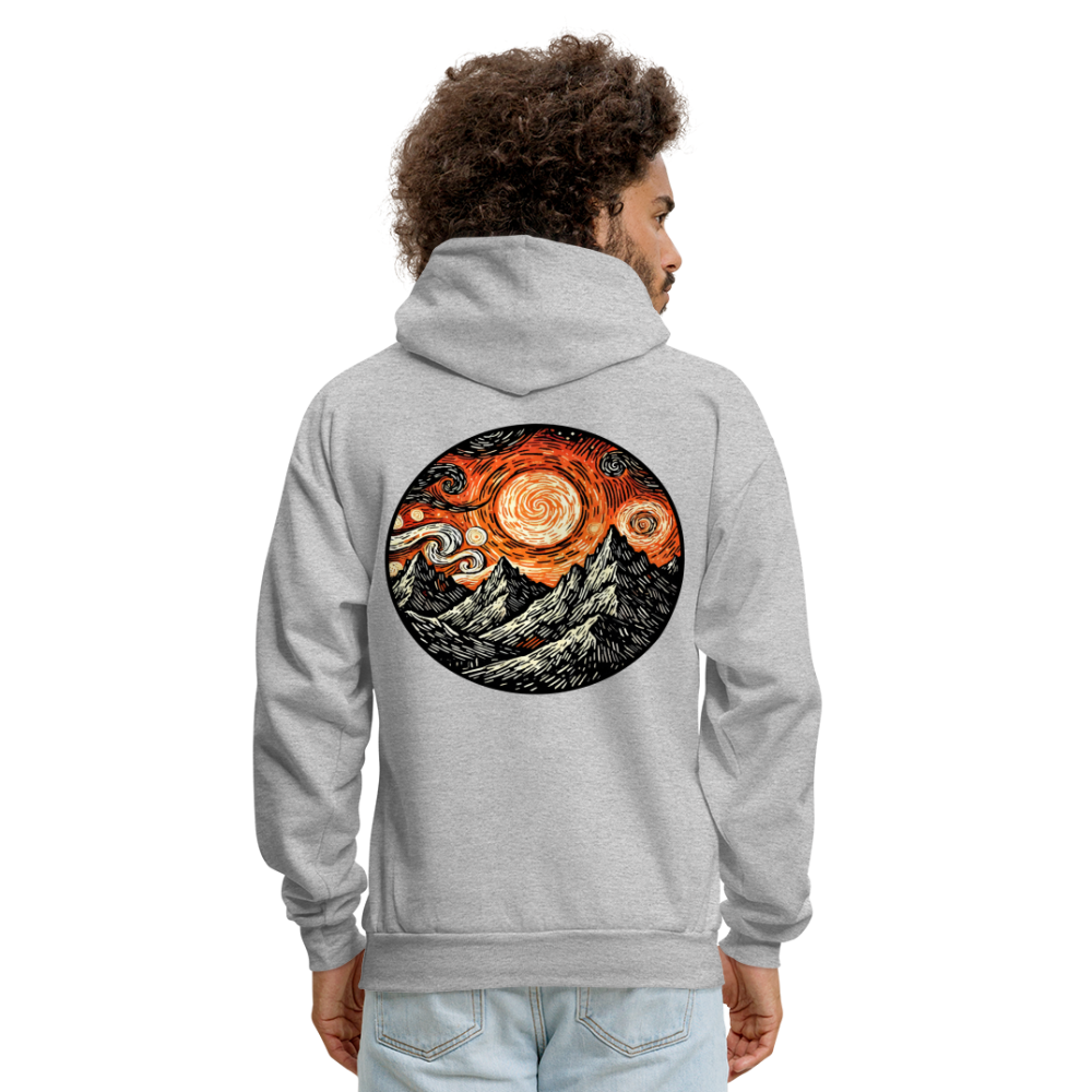 Men's Orange Swirling Mountains Graphic Hoodie with Logo - heather gray