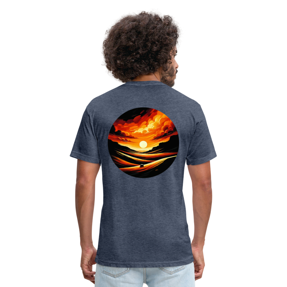 Desert Sunset Graphic Unisex Fitted Cotton/Poly T-Shirt with Logo - heather navy