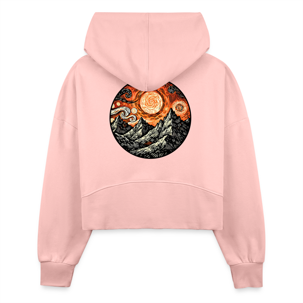 Women's Orange Swirling Mountains Graphic Half Zip Cropped Hoodie with Logo - light pink