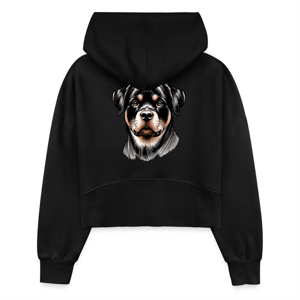 Women's Fine Line Rottweiler Graphic Half Zip Cropped Hoodie with Logo - black