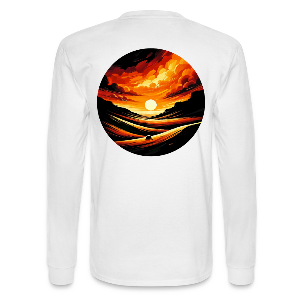 Men's Desert Sunset Graphic Long Sleeve Shirt with Logo - white