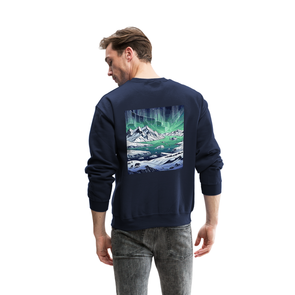 Colored Northern Lights Arctic Landscape Graphic Crewneck Sweatshirt with Logo - navy