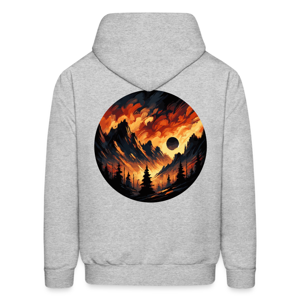 Men's Brushed Orange and Black Mountain Range Graphic Hoodie with Logo - heather gray