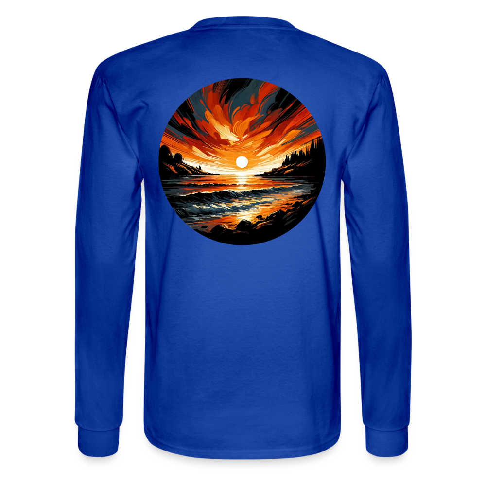 Men's Beach Sunset Graphic Long Sleeve Shirt with Logo - royal blue