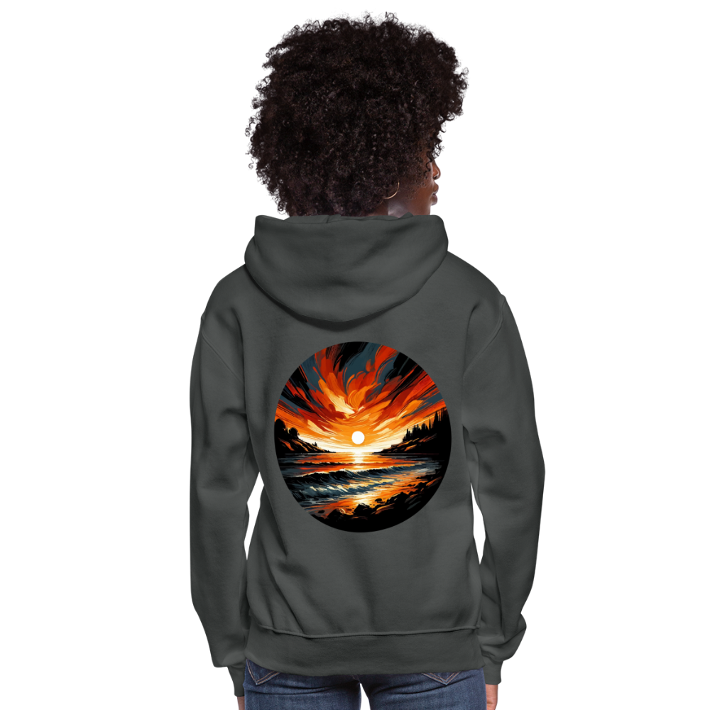 Women's Beach Sunset Graphic Hoodie with Logo - asphalt