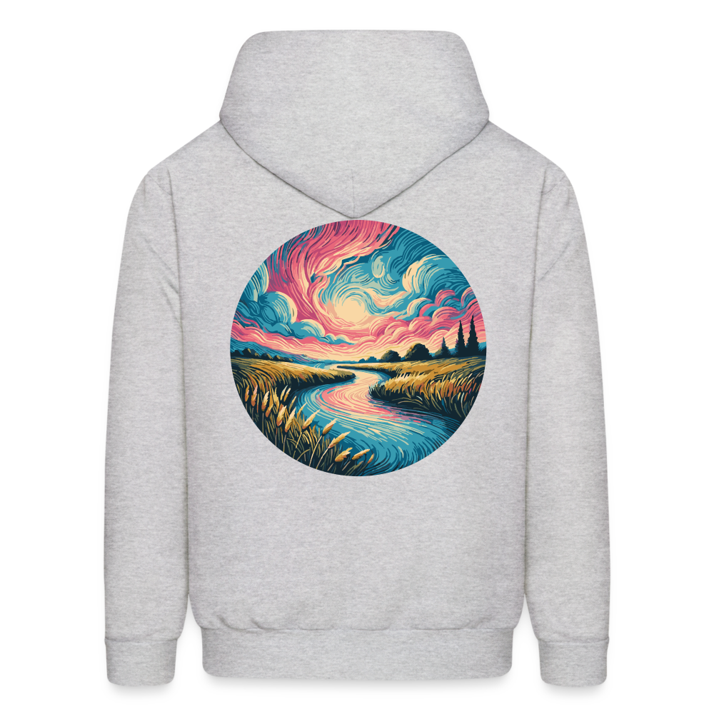 Men's River Pink and Blue Sky Graphic Hoodie with Logo - ash 