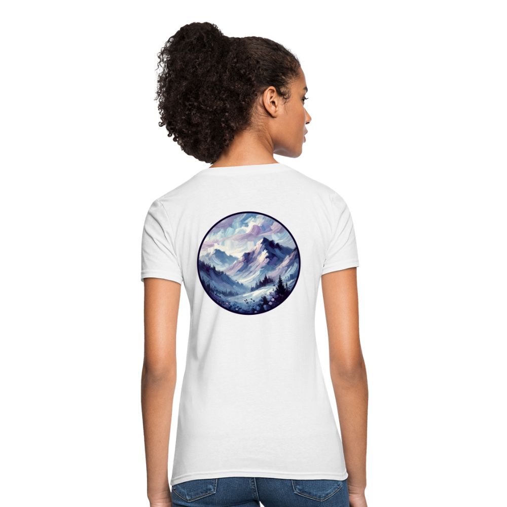 Women's Lavender Blue Mountain Range T-Shirt with Logo - white