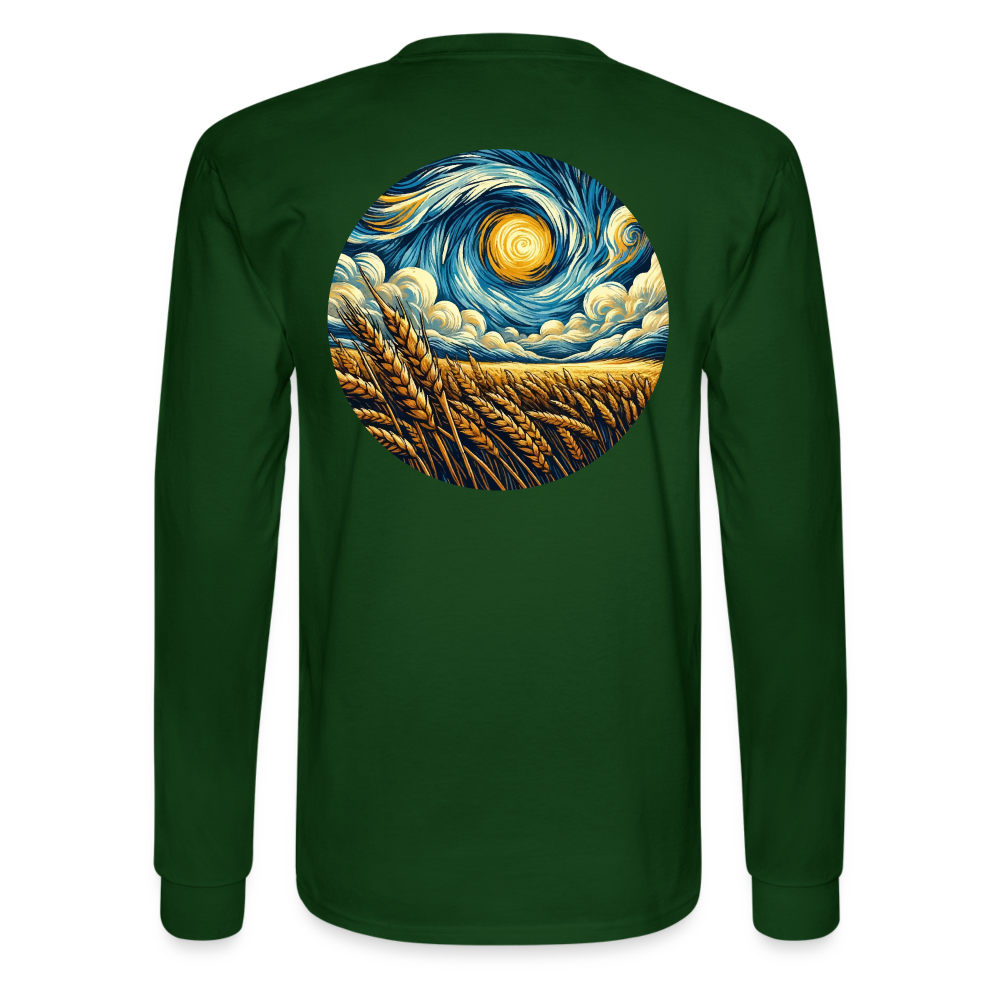 Men's Wheat Field Graphic Long Sleeve Shirt with Logo - forest green