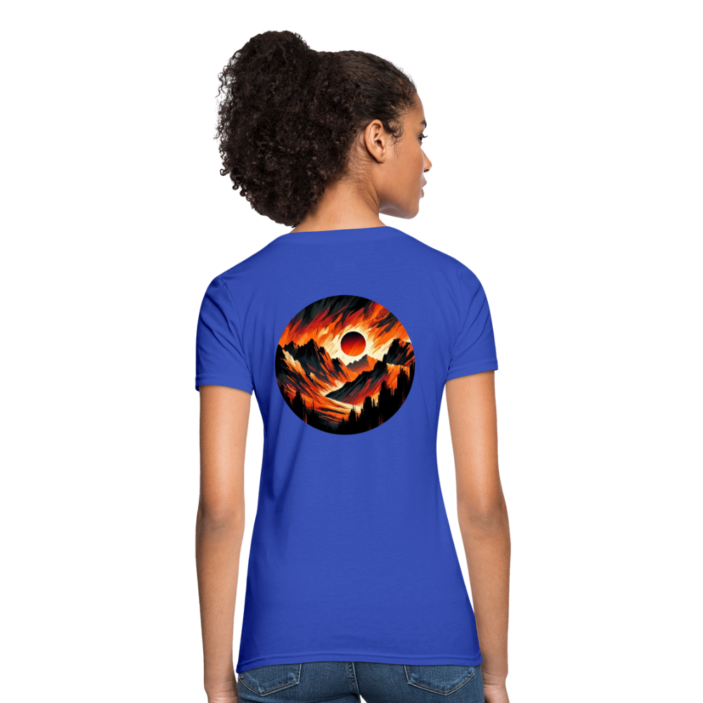 Women's Orange and Black Mountain Range T-Shirt with Logo - royal blue