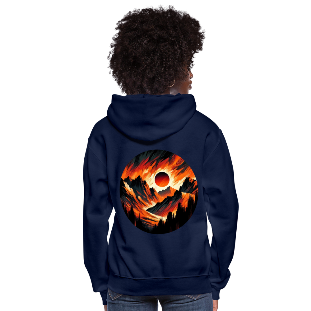 Women's Orange and Black Mountain Range Graphic Hoodie with Logo - navy