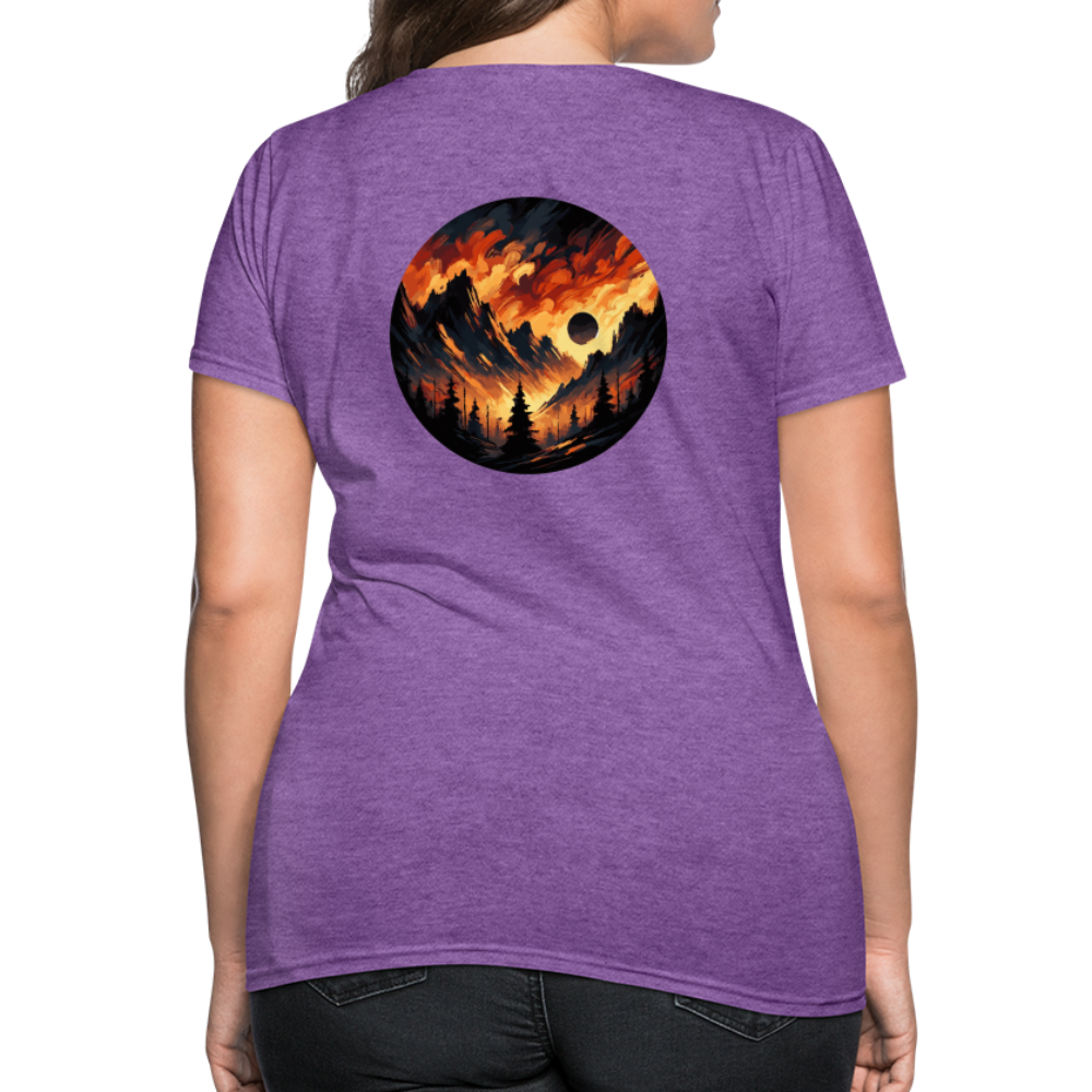 Women's Brushed Orange and Black Mountain Range T-Shirt with Logo - purple heather