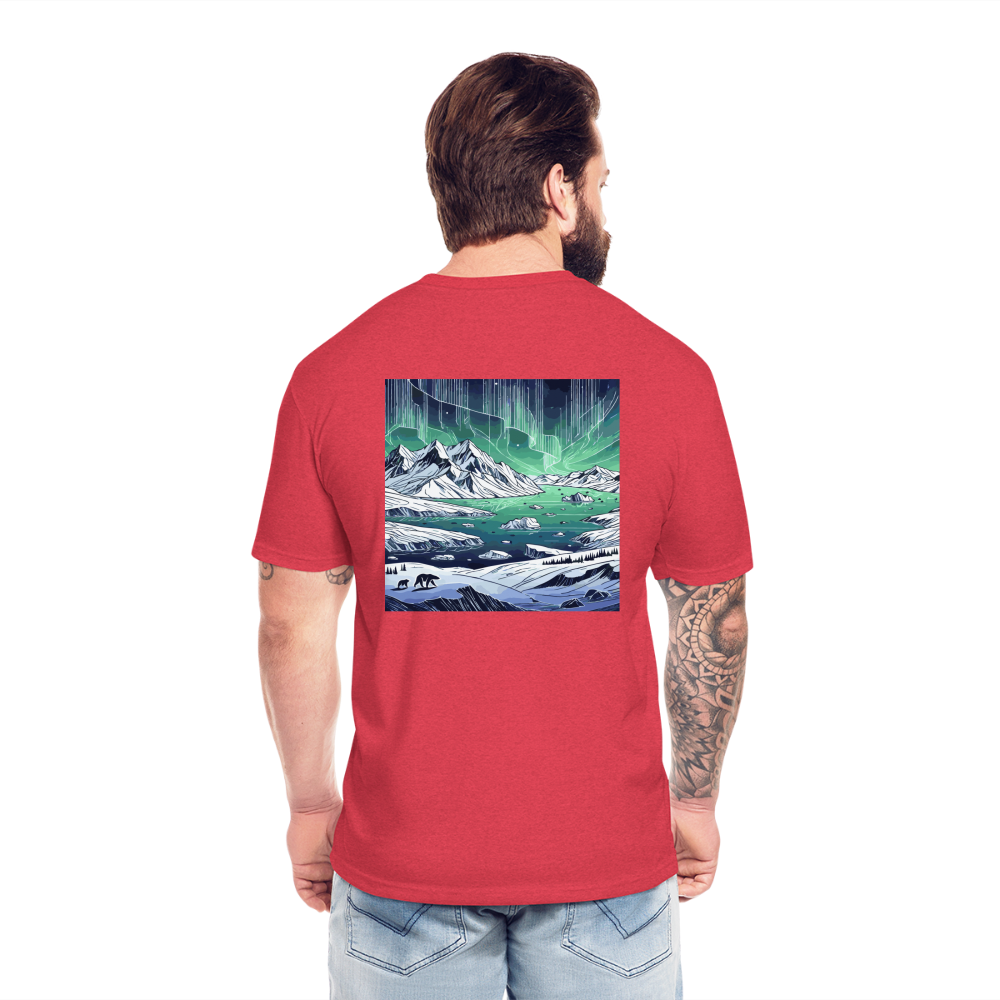 Colored Northern Lights Arctic Landscape Graphic Unisex Fitted Cotton/Poly T-Shirt with Logo - heather red