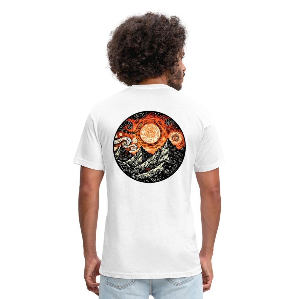 Orange Swirling Mountains Graphic Unisex Fitted Cotton/Poly T-Shirt with Logo - white