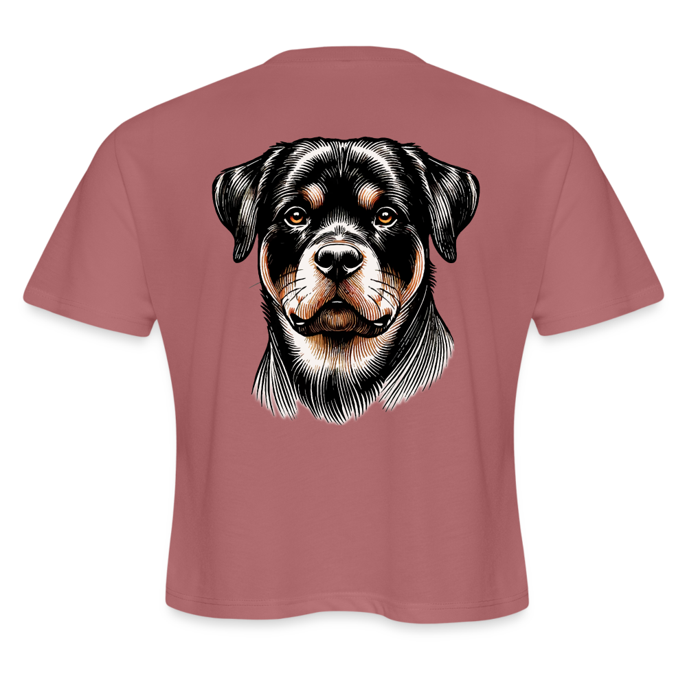 Women's Fine Line Rottweiler Graphic Cropped T-Shirt with Logo - mauve