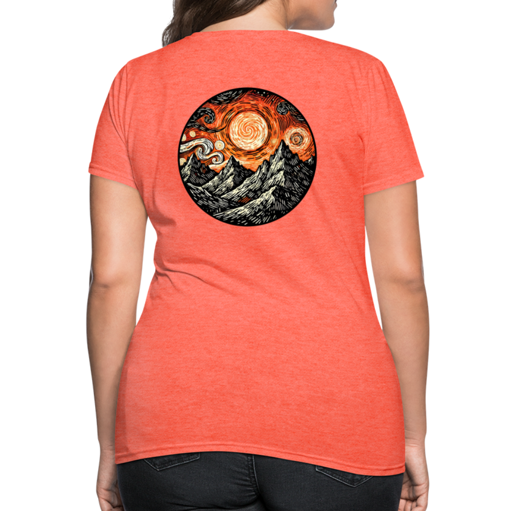 Women's Orange Swirling Mountains Graphic T-Shirt with Logo - heather coral