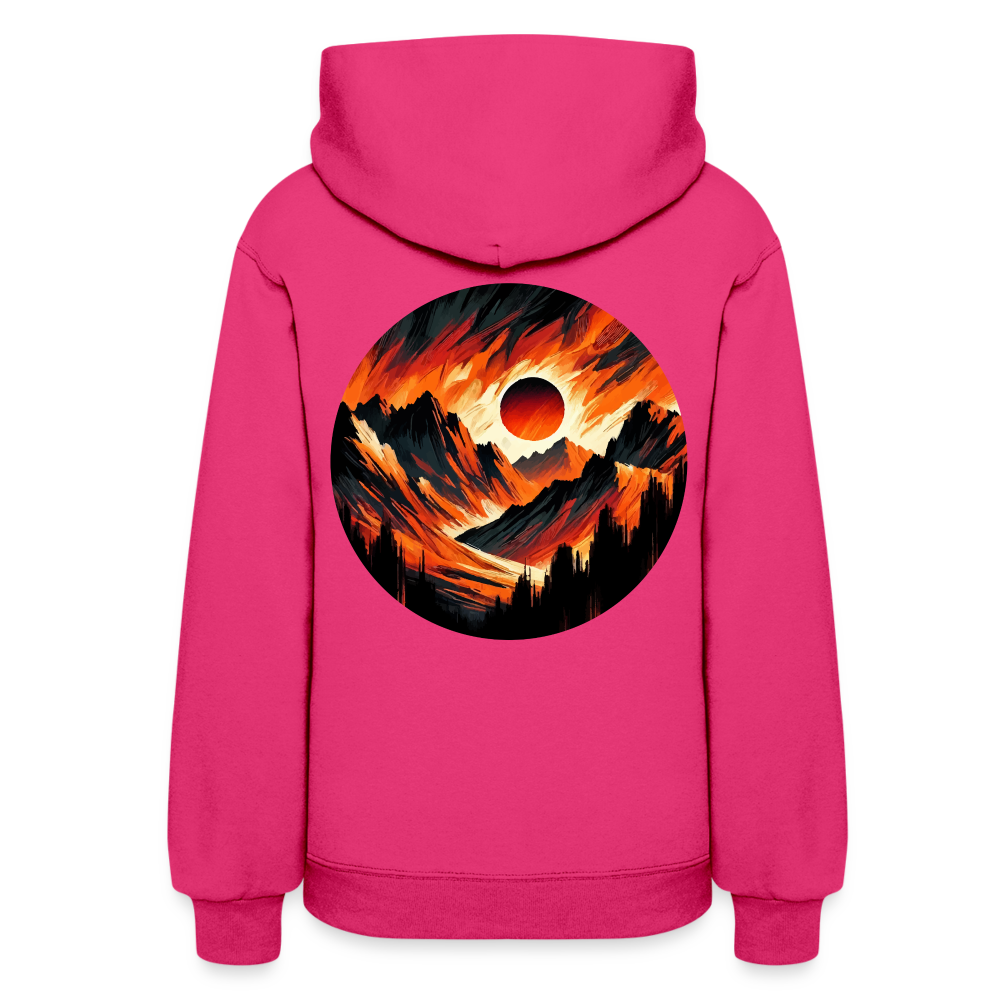 Women's Orange and Black Mountain Range Graphic Hoodie with Logo - fuchsia