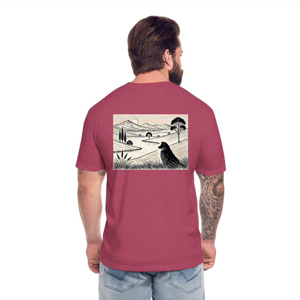 Australian Shepherd Prairie Graphic Unisex Fitted Cotton/Poly T-Shirt with Logo - heather burgundy