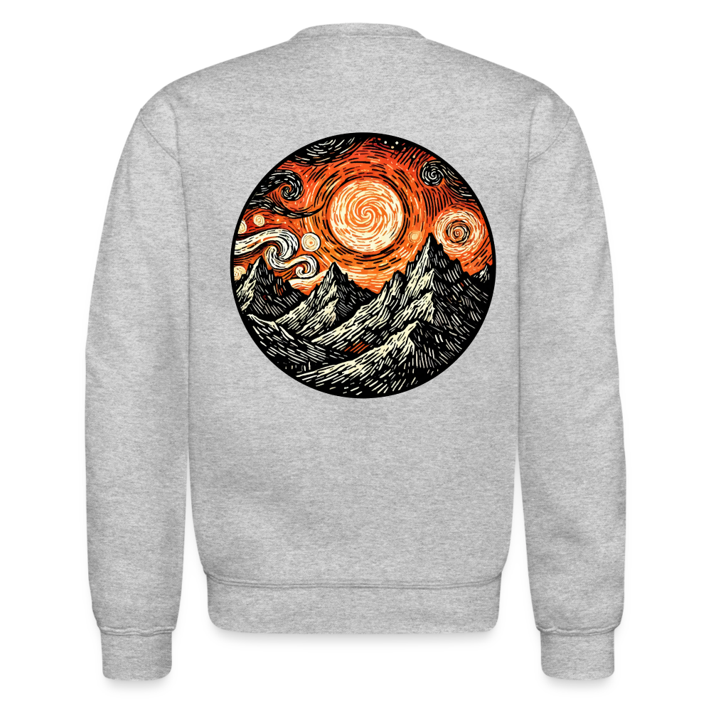 Orange Swirling Mountains Graphic Crewneck Sweatshirt with Logo - heather gray