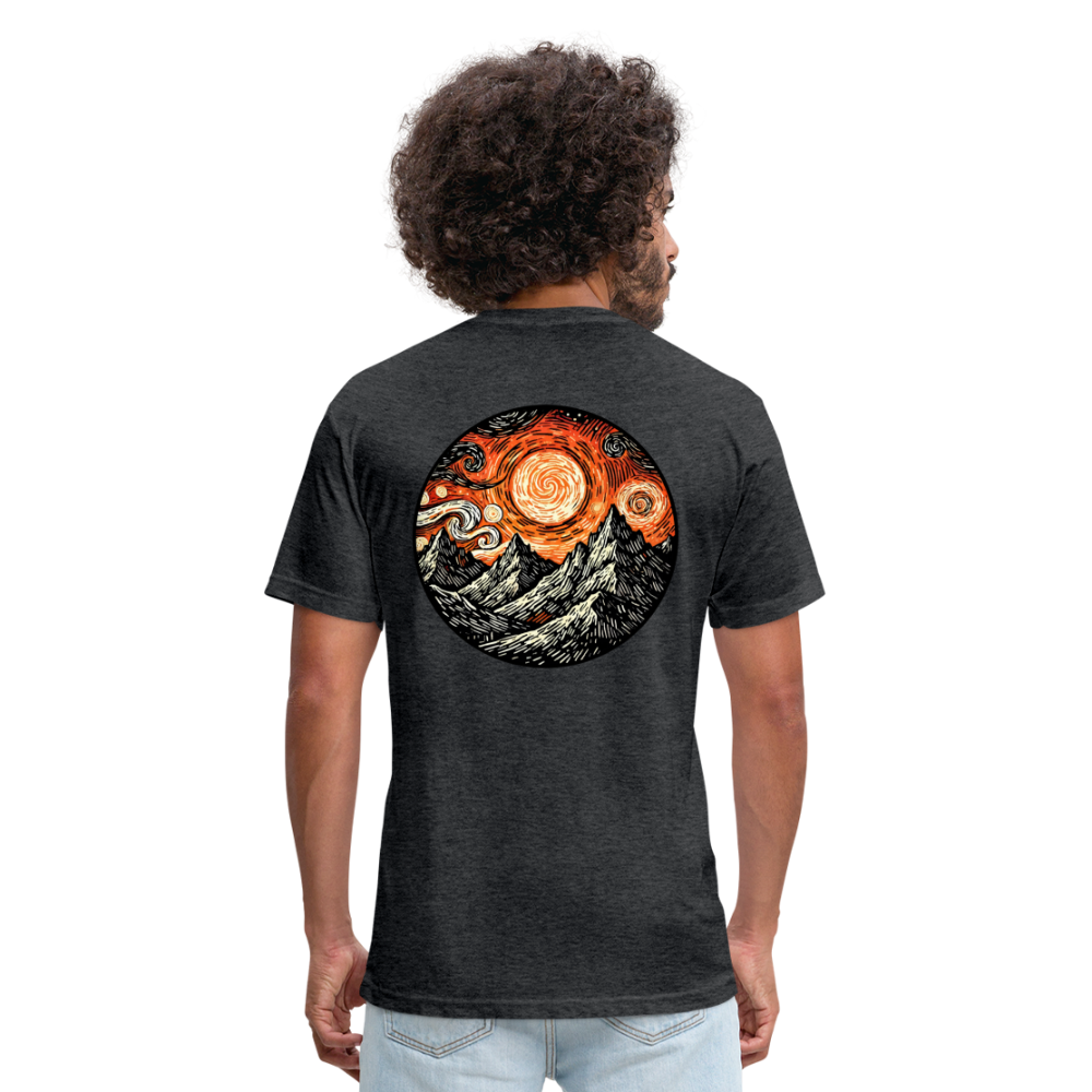 Orange Swirling Mountains Graphic Unisex Fitted Cotton/Poly T-Shirt with Logo - heather black