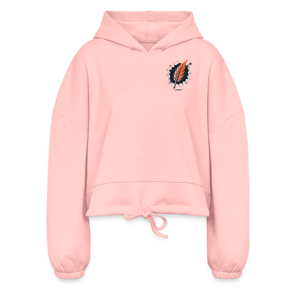 Women’s Colored Northern Lights Arctic Landscape Graphic Cropped Hoodie with Logo - light pink