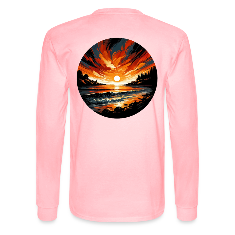 Men's Beach Sunset Graphic Long Sleeve Shirt with Logo - pink