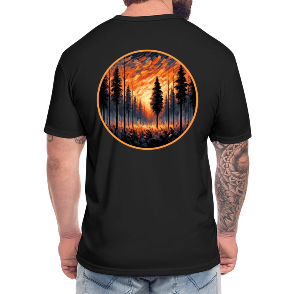 Orange Forest Sunset Graphic Unisex Fitted Cotton/Poly T-Shirt with Logo - black