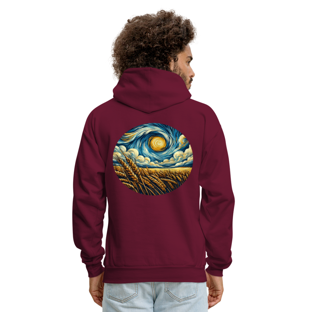 Men's Wheat Field Graphic Hoodie with Logo - burgundy