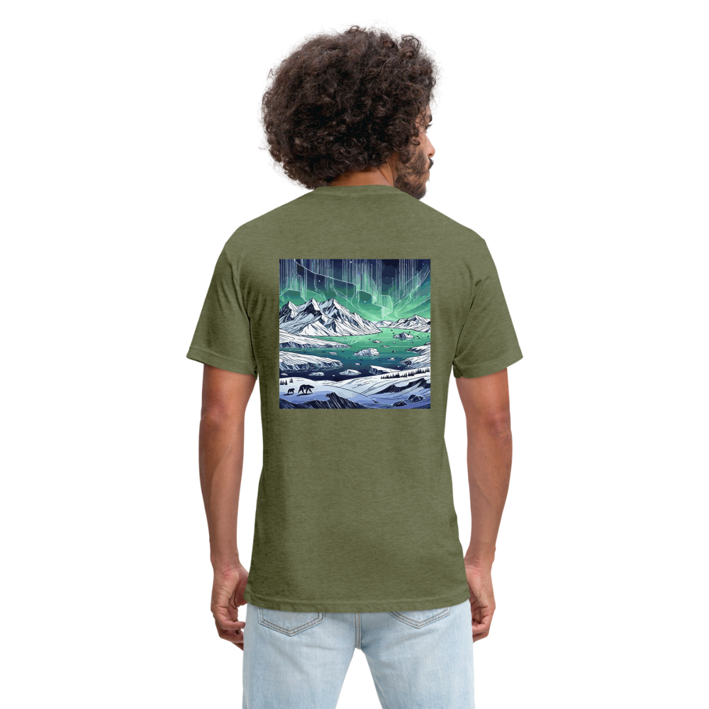 Colored Northern Lights Arctic Landscape Graphic Unisex Fitted Cotton/Poly T-Shirt with Logo - heather military green