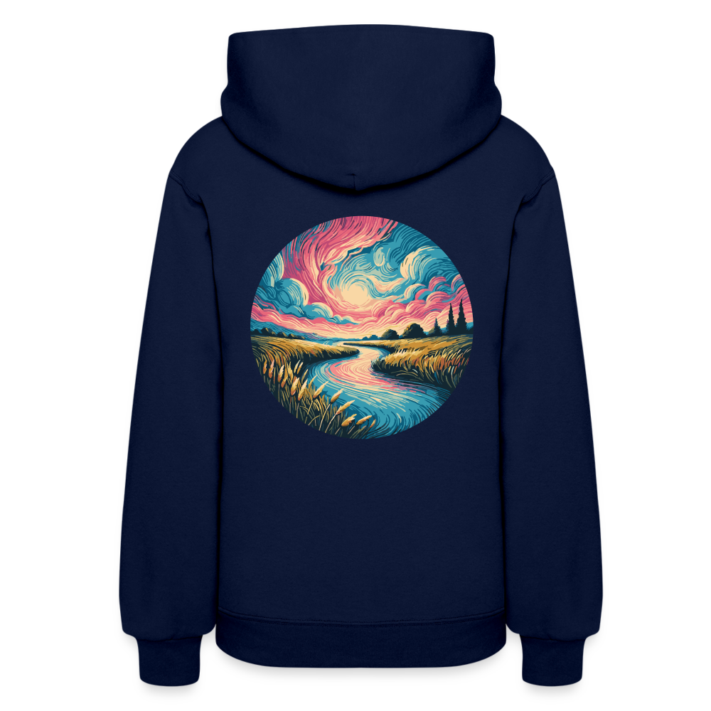 Women's River Pink and Blue Sky Graphic Hoodie with Logo - navy